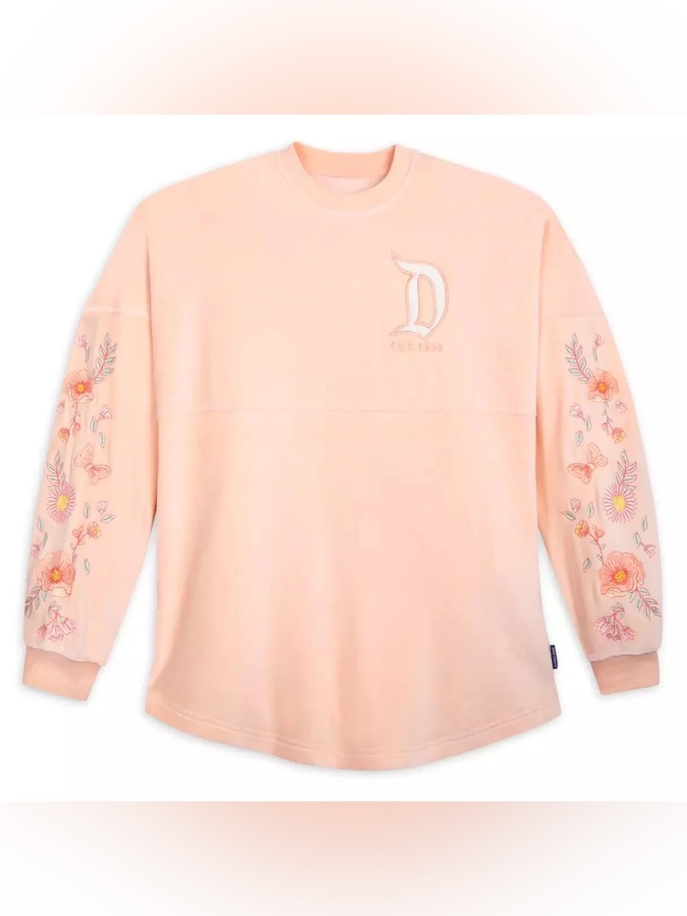 Disneyland Peach Floral Embroidered Sleeve Velour Spirit Jersey sweatshirt